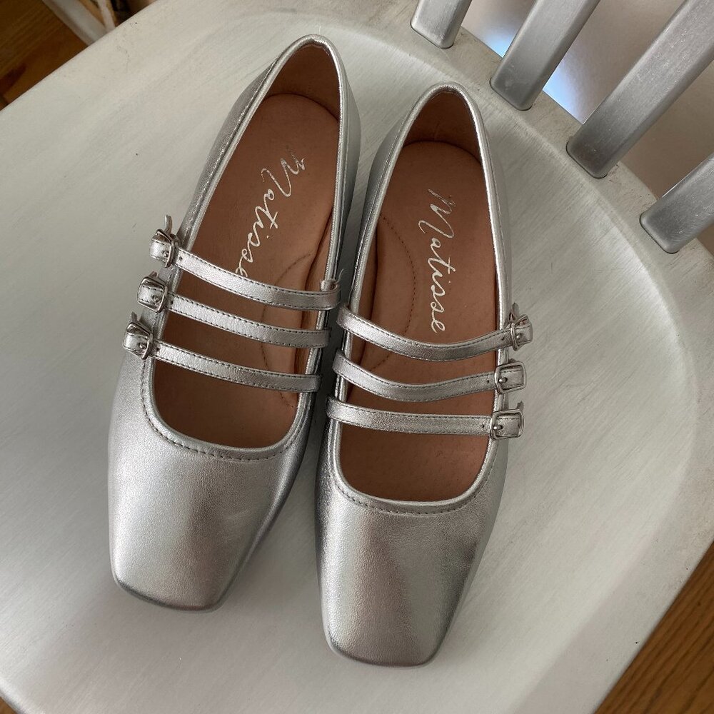Matisse Metallic Silver Triple Strap Flats
